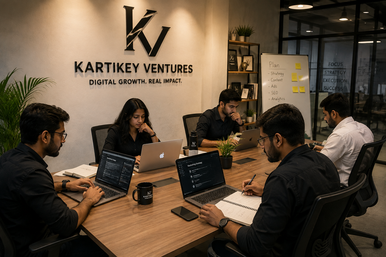 Kartikey Ventures team collaborating in the office